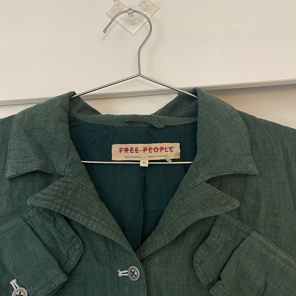 NWOT Free People Billy Saddle Green Bomber Jacket Linen Blend Size XS - Picture 5 of 8